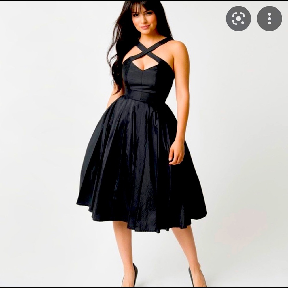 Unique Vintage Black Crisscross Fit-and-Flare Prom Dress